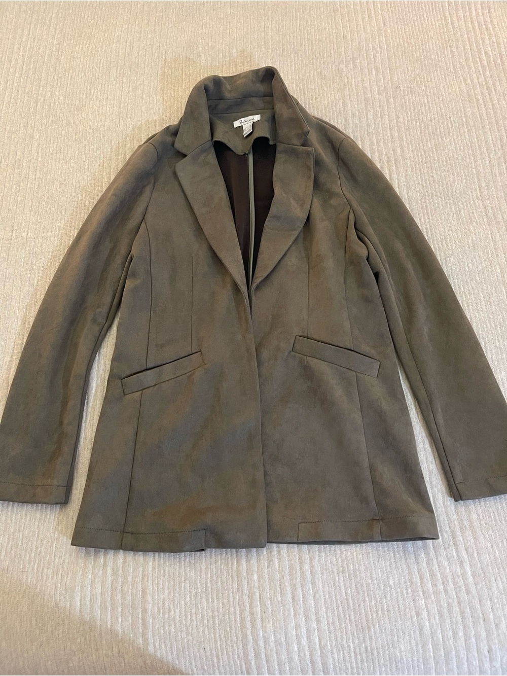 Revamped Olive Taupe Faux Suede Open Front Blazer
